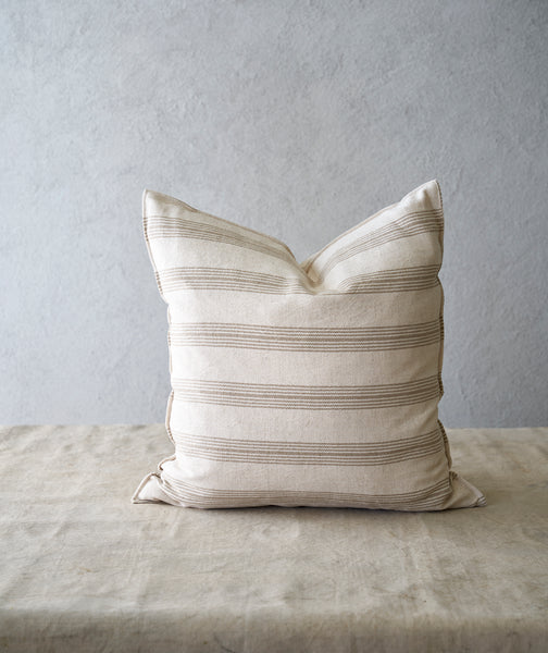 Hand-sewn linen cushion cover w stripes