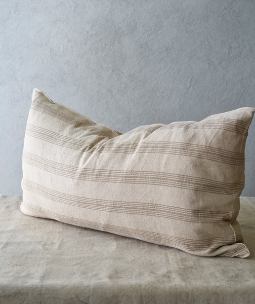 Hand-sewn linen cushion cover w stripes