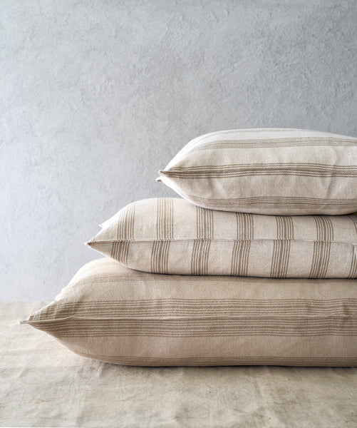 Hand-sewn linen cushion cover w stripes