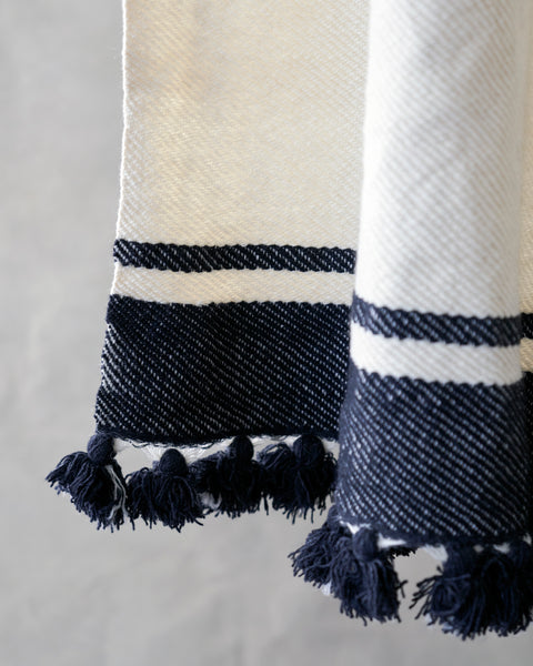 Large hand made silk wool blanket w black stripes