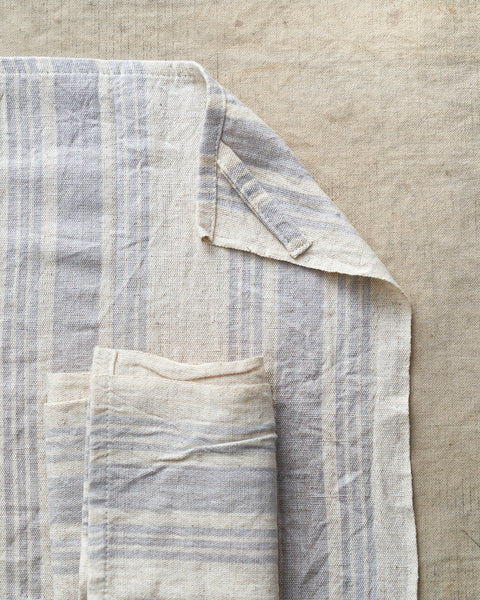 Unbleached and soft blue striped linen kitchen towel
