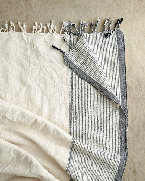 Handmade on wooden shuttle looms, organic cream towel