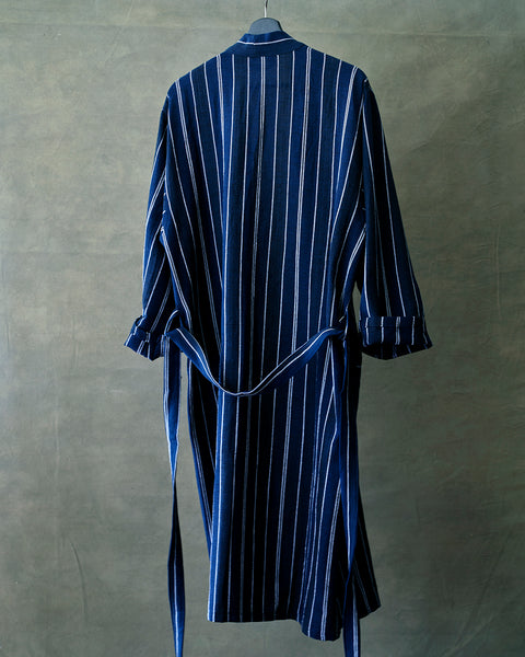 Deep Blue Striped Robe-Hand made Linen