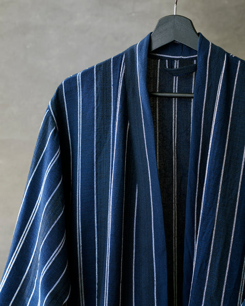 Deep Blue Striped Robe-Hand made Linen