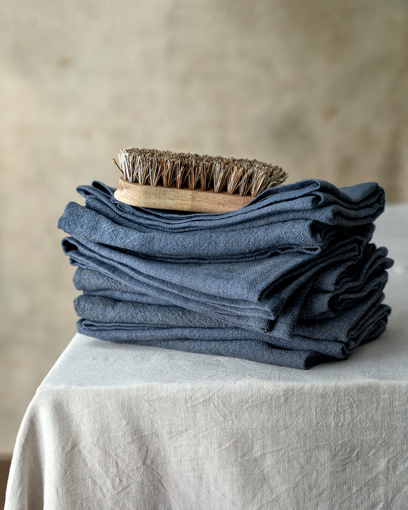 Hand made sturdy blue linen kitchen towel