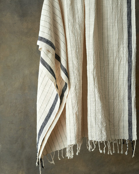 Handwoven Linen Towel w Black Stripes