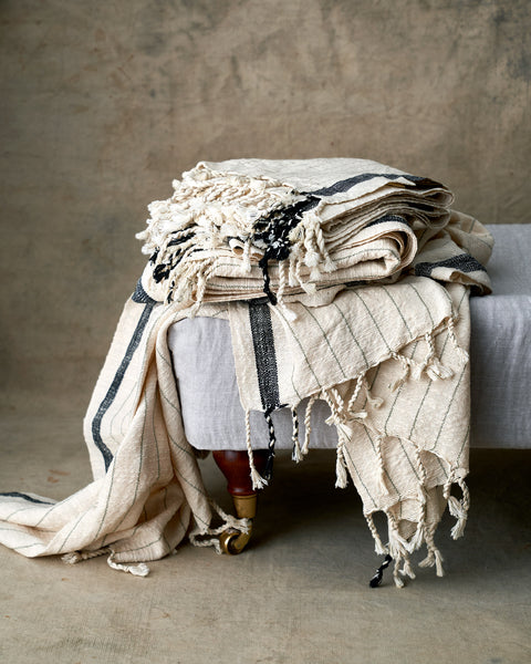 Handwoven Linen Towel w Black Stripes