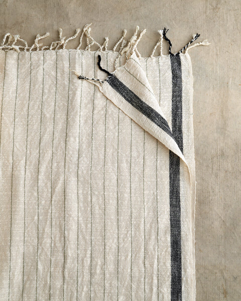 Handwoven Linen Towel w Black Stripes