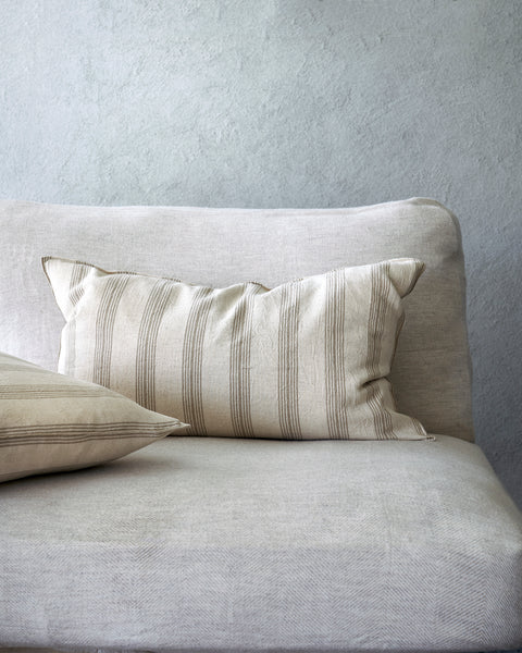 Hand-sewn linen cushion cover w stripes