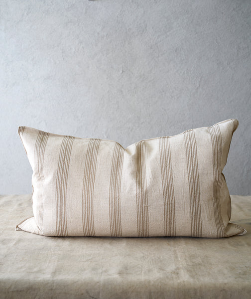 Hand-sewn linen cushion cover w stripes