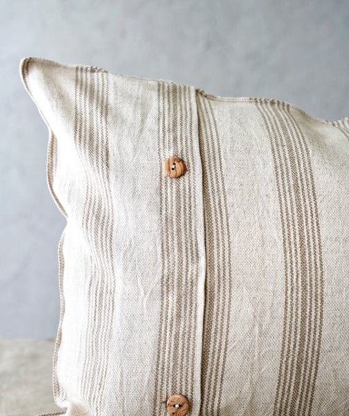Hand-sewn linen cushion cover w stripes