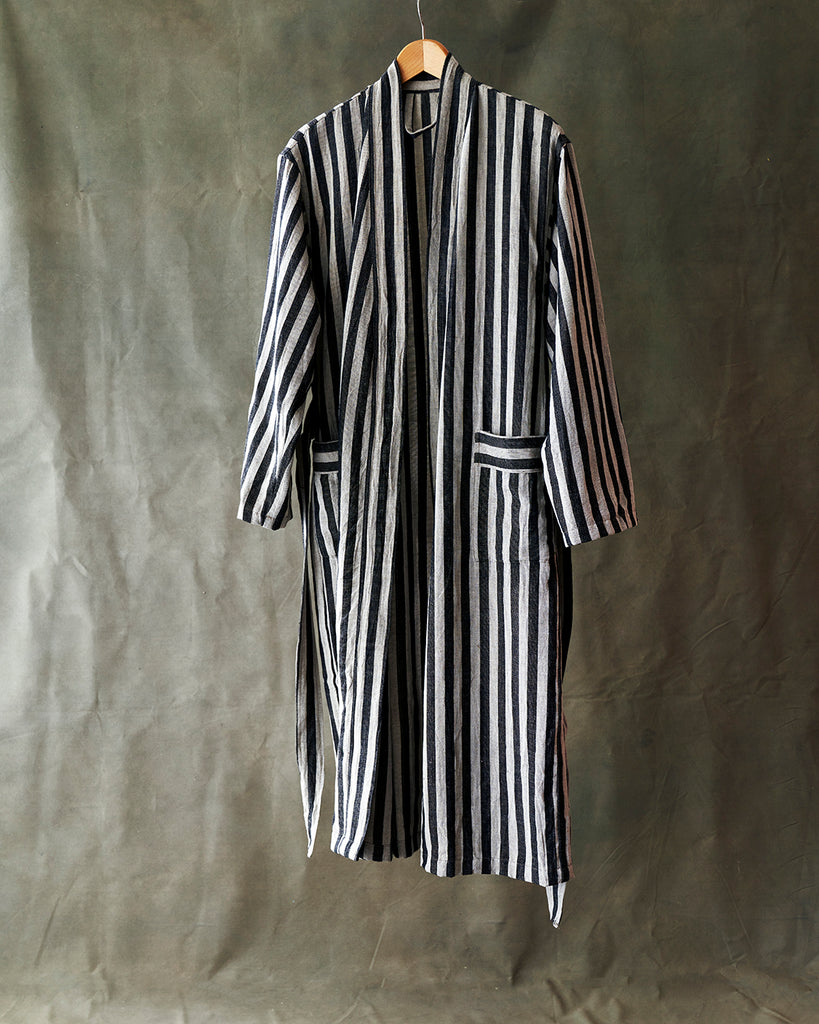 Striped peshtemal robe of linen/cotton