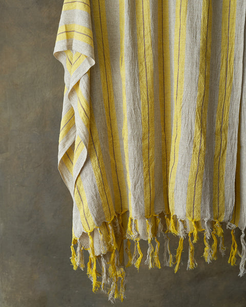 Unbleached Linen w Yellow Stripes Handmade Towel